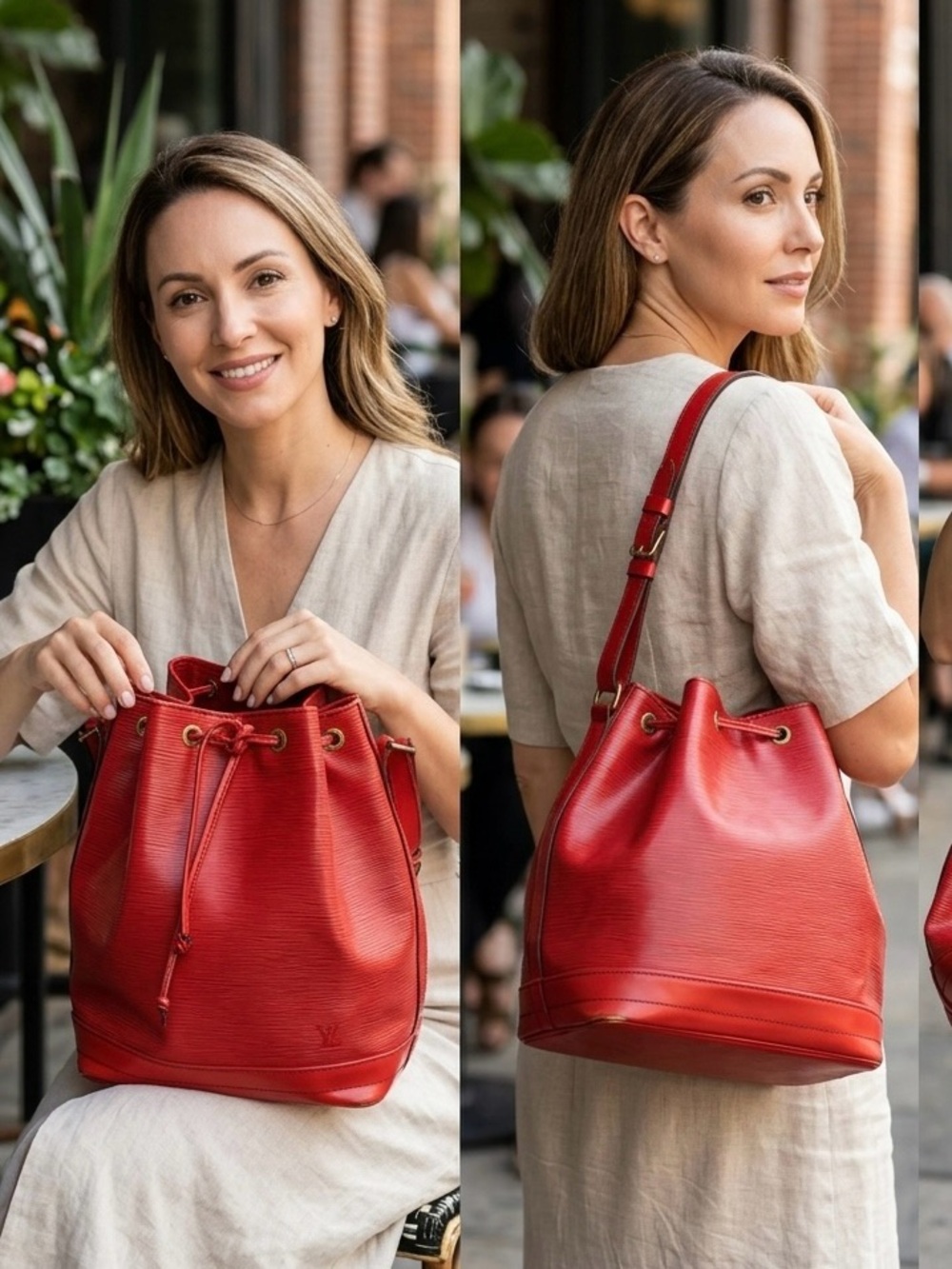 RED Authentic Louis Vuitton Epi Leather Petit Noe Shoulder Bag including COA